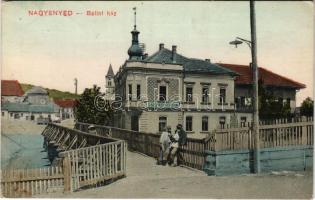 1913 Nagyenyed, Aiud; Bálint-ház, Gazdasági Bank, híd. Lázár Adolf utóda kiadása / bank, bridge (EK)