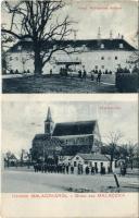 1910 Malacka, Malaczka, Malacky; Fürstl. Palffysches Schloss, Klosterkirche / Pálffy kastély, Kolostor és templom / castle, monastery and church (kis szakadás / small tear)