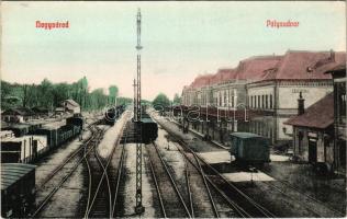 Nagyvárad, Oradea; pályaudvar, vasútállomás, vagonok. Bettelheim Miksa és Társa kiadása / railway station. wagons (Rb)