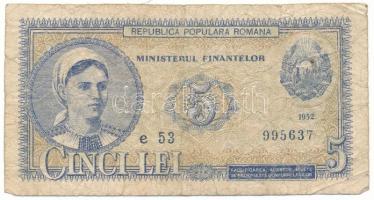 Románia 1952. 5L T:VG Romania 1952. 5 Lei C:VG Krause P#83b