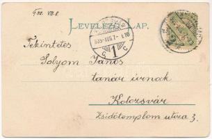 1905 Nagyvárad, Oradea; Bémer tér, színház. Montázs kerékpáros párral, biciklizők, Schönfeld Sámuel ...