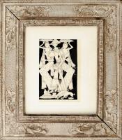 Jelzés nélkül: Ázsiai alakok kutyákkal. Tus, papír. Üvegezett, dekoratív fakeretben. 16x10,5 cm