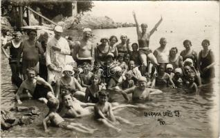 1929 Lovran, Lovrana, Laurana; fürdőzők, strand / beach, bathers. Photo Letis (Abbazia) photo (tűnyomok / pin marks)