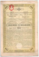 Budapest 1912. "Budapesti Közúti Vaspálya Társaság" 4 1/2% kölcsön részlet-kötvénye 1000K-ról, magyar-német kétnyelvű, bélyegzéssel, szárazpecséttel és törlesztési tervvel T:VF folt, beszakadás