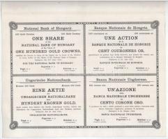 Budapest 1924. "Magyar Nemzeti Bank" részvény 100K-ról "306063" szárazpecséttel,...