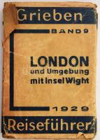 London und Umgebung mit Insel Wight. Griebens Reiseführer Band 9. Berlin,1927., Griebens. Német nyelven. Térképekkel illusztrált. Hátul nagyméretű kihajtható térképpel. Kiadói egészvászon-kötésben, hátsó kötéstáblán sérüléssel.