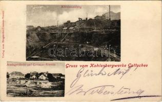 1908 Kocevsko, Gottschee; Kohlenbergwerke, Abraumaufzug, Amtsgebäude und Consum-Verein / coal mine, elevator, cooperative shop, office (EK)