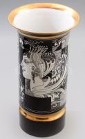 Hollóházi Szász Endre által tervezett mintával díszített porcelán váza. Matricás, jelzett, hibátlan, m: 26 cm
