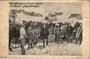 Üdvözlet Jablonkáról! Trén pihenése a front mögött / WWI K.uk. Austro-Hungarian military camp (szakadás / tear)