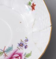 3 db Herendi Eton mintás teás csészealj kézzel festett, jelzett, repedt d: 14 cm