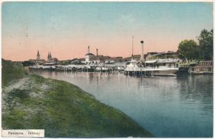 1913 Pancsova, Pancevo; Temes folyó, kikötő, hajók. Földes Adolf kiadása / Timis river, port, ships (ázott / wet damage)