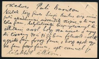 1914 Kanyó Lajos szegedi kir. ítélőtábla bíró autográf sorai ismeretlenhez, amelyben mostohafia, Sárdy Brutus (1892-1970) festőművész, restaurátor érdekében kéri a segítségét, saját névjegykártyáján, autográf aláírásával.