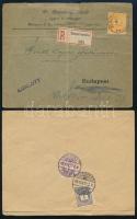 1893 Budapest helyi ajánlott levél 8kr bérmentesítéssel + 1898 Túlsúlyos helyi levél 1kr és 2kr vegyes bérmentesítéssel