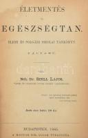 Széll Lajos: Életmentés és egészségtan. Elemi és polgári iskolai tankönyv. Pályamű. Bp., 1885., M. Kir. Egyetemi Könyvnyomda, 82 p. Átkötött félvászon-kötés, kopott borítóval, kissé sérült gerinccel.