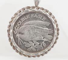 Ezüst (Ag) lánc Double eagle amerikai dollár ezüst emlékérmével, ezüst lánccal, 115 g