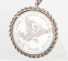 Ezüst (Ag) lánc Double eagle amerikai dollár ezüst emlékérmével, ezüst lánccal, 115 g