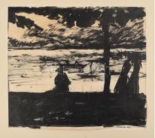 Bernáth Aurél (1895-1982): Vízparton (Balaton?), 1918. Tus, papír, jelezve jobbra lent. Hátoldalán B...