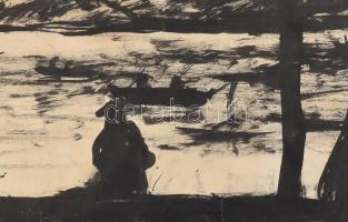 Bernáth Aurél (1895-1982): Vízparton (Balaton?), 1918. Tus, papír, jelezve jobbra lent. Hátoldalán B...