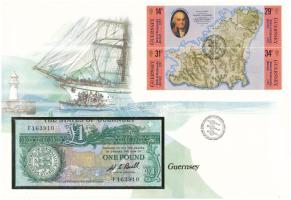 Guernsey 1980-1989. 1P felbélyegzett borítékban, bélyegzéssel T:UNC Guernsey 1980-1989. 1 Pound in envelope with stamp and cancellation C:UNC