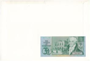 Guernsey 1980-1989. 1P felbélyegzett borítékban, bélyegzéssel T:UNC Guernsey 1980-1989. 1 Pound in e...