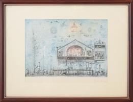 Gross Arnold (1929-2015): Kondor Béla emléklap. Ofszet nyomat, papír, jelzett. 19x27 cm. Üvegezett f...