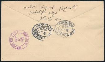 1925 Légi levél New Yorkba Budapest-Paris légi irányító bélyegzéssel / Airmail cover to New York