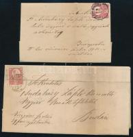 1872-1874 2 db levél Réznyomat 5kr bélyeggel "LIPTÓ SZT. MIKLÓS", "ADONY / FEHÉR M." (hajtottak / folded)