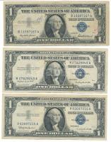 Amerikai Egyesült Államok 1957-1961. (1957) 1$ "Silver Certificate - kisméretű", kék pecsét, "Ivy Baker Priest - Robert B. Anderson" + 1961-1962. (1957A) 1$ "Silver Certificate - kisméretű", kék pecsét, "Elizabeth Rudel Smith - C. Douglas Dillon" + 1963-1965. (1957B) 1$ "Silver Certificate - kisméretű", kék pecsét, "Kathryn O'Hay Granahan - C. Douglas Dillon" T:F USA 1957-1961. (1957) 1 Dollar "Silver Certificate - Small size", blue seal, "Ivy Baker Priest - Robert B. Anderson" + 1961-1962. (1957A) 1 Dollar "Silver Certificate - Small size", blue seal, "Elizabeth Rudel Smith - C. Douglas Dillon" + 1963-1965. (1957B) 1 Dollar "Silver Certificate - Small size", blue seal, "Kathryn O'Hay Granahan - C. Douglas Dillon" C:F Krause 419, 419.a, 419.b