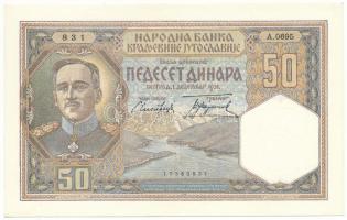 Jugoszlávia 1931. 50D "A. 0695 831" T:UNC Yugoslavia 1931. 50 Dinara "A. 0695 831" C:UNC  Krause 28.