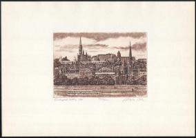 Gönczi Béla (1934-): Budapest Hilton, 1988. Rézkarc, papír, jelzett, számozott (1207/2000), 10x14 cm...