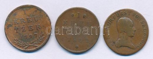 Osztrák Államok / Salzburg 1797-1802. 1kr Cu "Hieronymus von Colloredo" (2xklf) + 1805. 1kr Cu "III. Ferdinánd" T:F, patina Austrian States / Salzburg 1797-1802. 1 Kreuzer Cu "Hieronymus von Colloredo" (2xdiff) + 1805. 1 Kreuzer Cu "Ferdinand III." C:F, patina