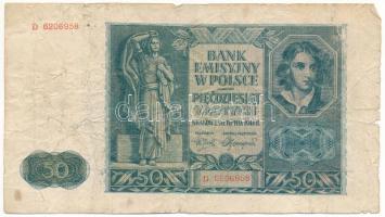 Lengyelország / Német megszállás 1941. 50Zl "C" T:VG beszakadások, lyukak Poland / German Occupation 1941. 50 Złotych "C" C:VG tears, holes Krause 102.