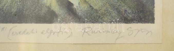 Ruzicskay György (1896-1993): Hajnal. Színezett algráfia, papír, jelzett. Üvegezett fakeretben. 24x1...