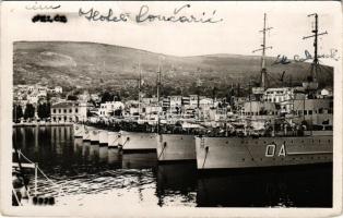 1937 Szelce, Selce; Szálloda és hadihajók / Hotel Loncaric, battleships at the port (pinholes)