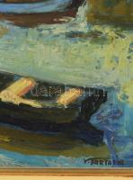 Barta Éva, V. (1918-?): Este a Tiszán. Olaj, farost. Jelezve jobbra lent. Fakeretben, 40x30 cm