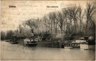 1907 Siófok, Sió csatorna, Baross gőzös a kikötőben, gőzhajó. Balatoni Szövetség kiadása (EK)