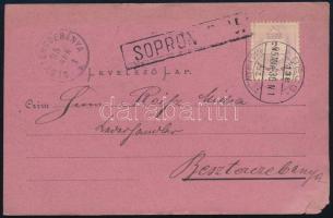 1895 Levelezőlap Színesszámú 2kr bérmentesítéssel "BÉCS-NAGYKANIZSA" mozgóposta + "SOPRON" vasúti bélyegzéssel Besztercebányára