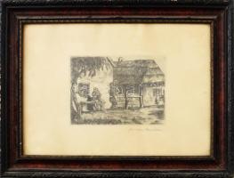 Farkas Rozália (?-1929): Tere-fere, rézkarc, papír, jelzett, üvegezett fakeretben, 12,5x17 cm