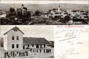 1900 Heidenreichstein, Bahnhof / general view with castle, railway station (small tear)