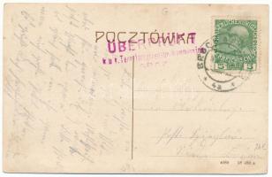 1915 Andrychów, Andrichau; Rynek Sobieskiego / square, shop of Ludwik Unger. Art Nouveau frame (r)