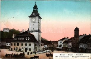 1917 Brassó, Kronstadt, Brasov; Fő tér és tanácsház / main square, town hall (fl)