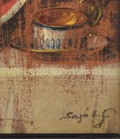 Sajó S. Géza (?-?): Asztali csendélet. Olaj, karton, jelzett. Fakeretben, 30×40 cm