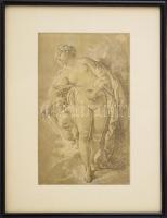 Jelzés nélkül, feltehetően XIX. sz. második fele: Női akt puttóval. Vegyes technika, papír. Üvegezett fakeretben, 26×15 cm