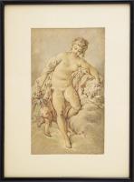 Jelzés nélkül, feltehetően XIX. sz. második fele: Akt puttóval. Vegyes technika, papír. Üvegezett fakeretben, 25,5×15 cm