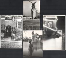 Budapesti életképek cca 1932 Lukáts László fotóművész eredeti vintage felvételei 7 db Rudas fürdő, Aranyszarvas vendéglő, Vár, éjszakai fények, Lánchíd, Városliget 11x17 cm