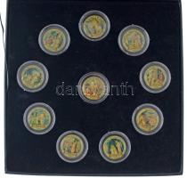 Olaszország 1996-1998. 10L Al (10db) mindegyik "Tízparancsolat" multicolor rátéttel, kapszulában, dísztokban T:XF Italy 1996-1998. 10 Lire Al (10pcs) all with "Ten Commandments" multicolor inlay, in capsules, in case C:XF