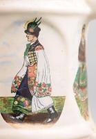 4 db Borsodi Sörgyár kerámia korsó, feliratos, magyar népviseletes figurákkal. 11 cm