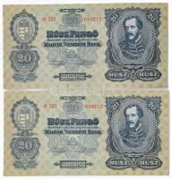 1930. 20P (2x) sorszámkövető "C 221 099212 - C 221 099213" T:AU,XF hajtatlan, sarokhajlások Hungary 1930. 20 Pengő (2x) consecutive serial numbers "C 221 099212 - C 221 099213" C:AU,XF unfolded, folded corners