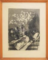 Kiss Terézia (1928-2016): Jácint. Rézkarc, papír, jelzett, üvegezett fakeretben, 39,5x30 cm