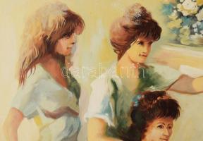 Finta László (1944-): Zongorázó hölgyek. Olaj, vászon. Jelezve jobbra lent. Dekoratív fakeretben, 60...